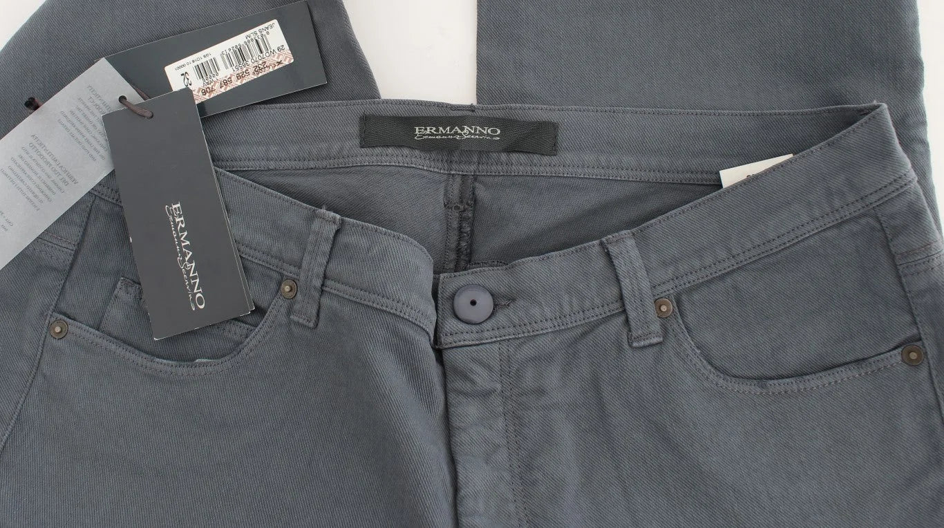 Ermanno Scervino Blue Cotton Blend Slim Fit Bootcut Jeans - Jeans