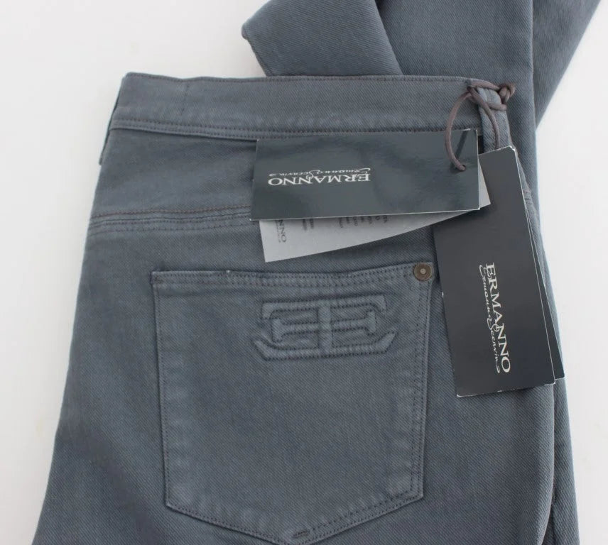 Ermanno Scervino Blue Cotton Blend Slim Fit Bootcut Jeans - Jeans