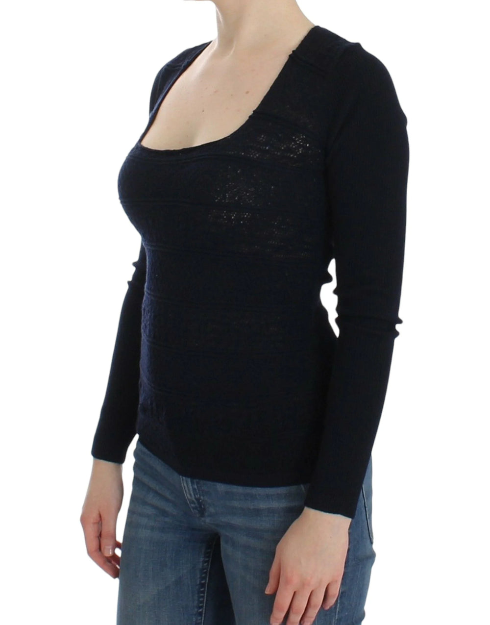 Ermanno Scervino Blue Knitted Wool Stretch Sweater Top - Sweaters