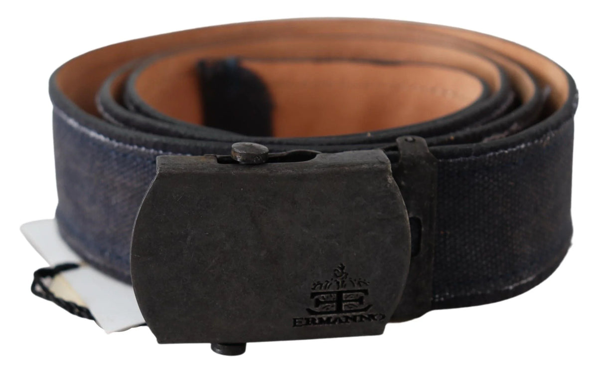 Ermanno Scervino Blue Leather Ratchet Buckle Belt - 85 cm / 34 Inches - Belts