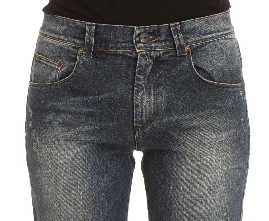 Ermanno Scervino Blue Wash Cotton Blend Slim Fit Jeans - Jeans