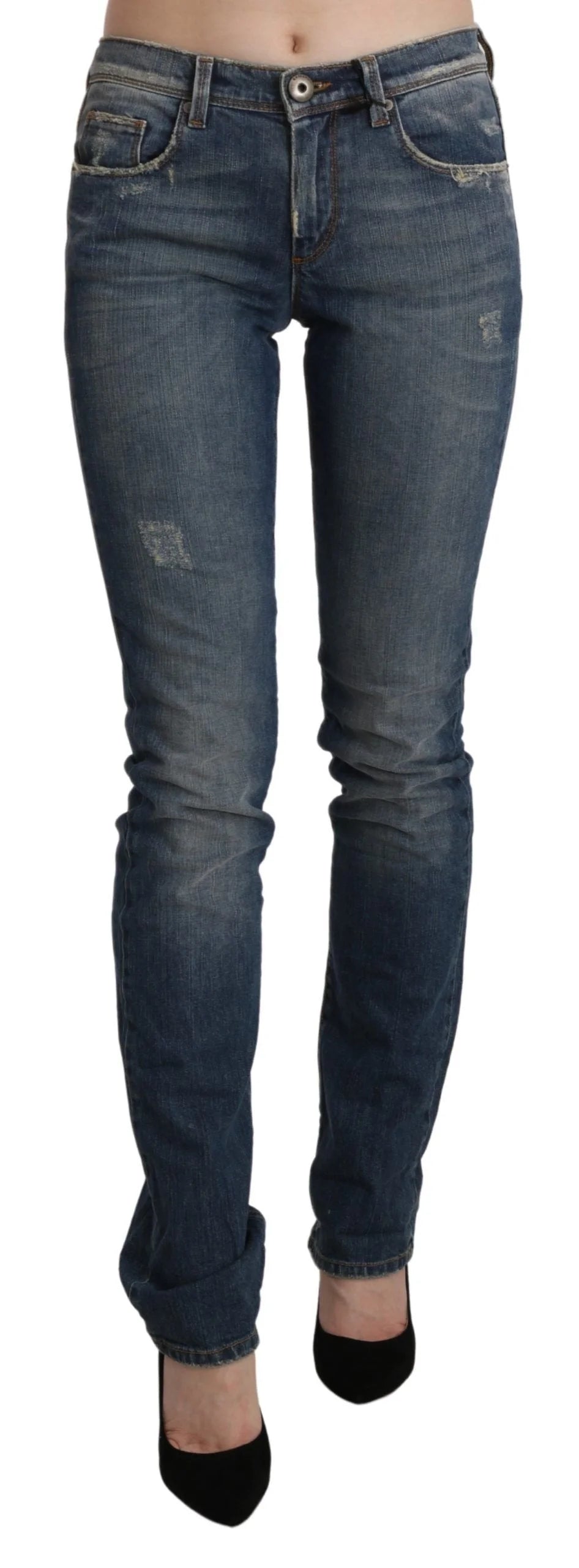 Ermanno Scervino Blue Washed Mid Waist Skinny Denim Jeans - W26 - Jeans