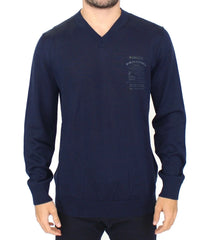 Ermanno Scervino Blue Wool Blend V-neck Pullover Sweater - Sweaters