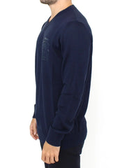 Ermanno Scervino Blue Wool Blend V-neck Pullover Sweater - Sweaters