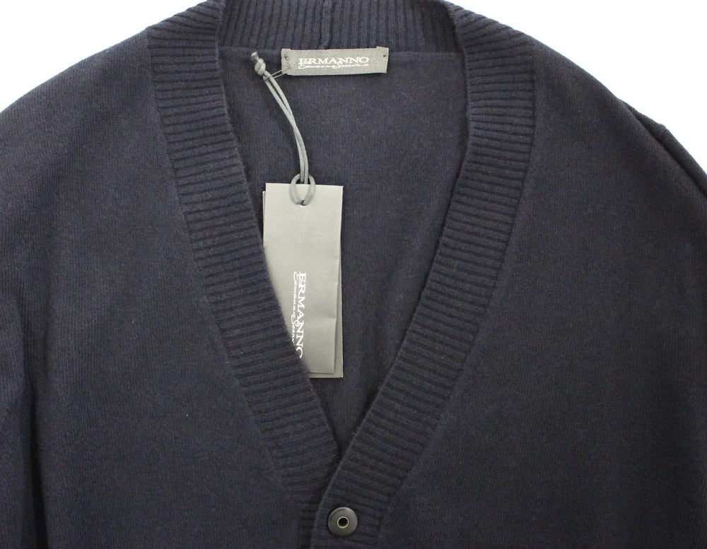 Ermanno Scervino Blue Wool Cashmere Cardigan Pullover Sweater - Cardigans
