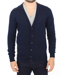 Ermanno Scervino Blue Wool Cashmere Cardigan Pullover Sweater - Cardigans