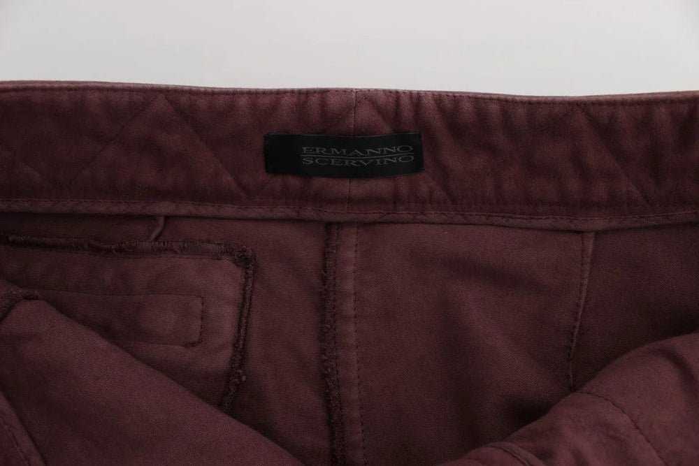 Ermanno Scervino Bordeaux Cotton Cropped Cargo Pants - IT38|XS - Cargo Pants