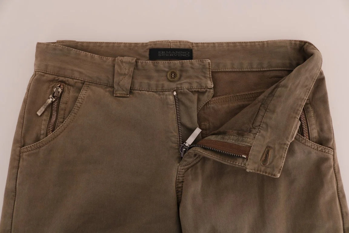 Ermanno Scervino Brown Cotton Casual Slim Fit Pants - IT38|XS - Chinos