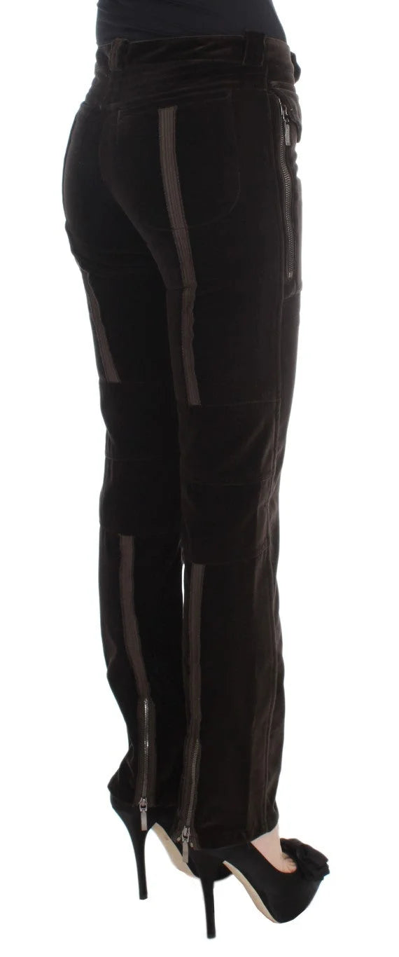 Ermanno Scervino Brown Cotton Velvet Zippers Slim Fit Pants - IT40|S - Trousers