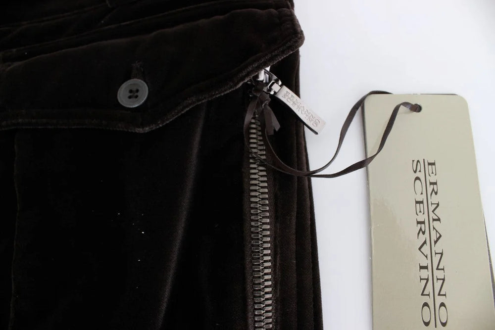 Ermanno Scervino Brown Cotton Velvet Zippers Slim Fit Pants - IT40|S - Trousers