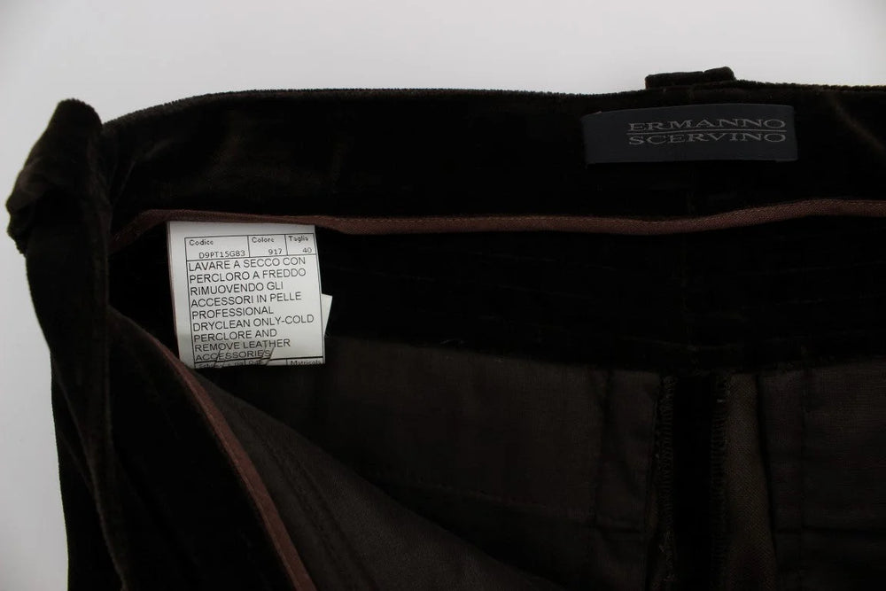 Ermanno Scervino Brown Cotton Velvet Zippers Slim Fit Pants - IT40|S - Trousers