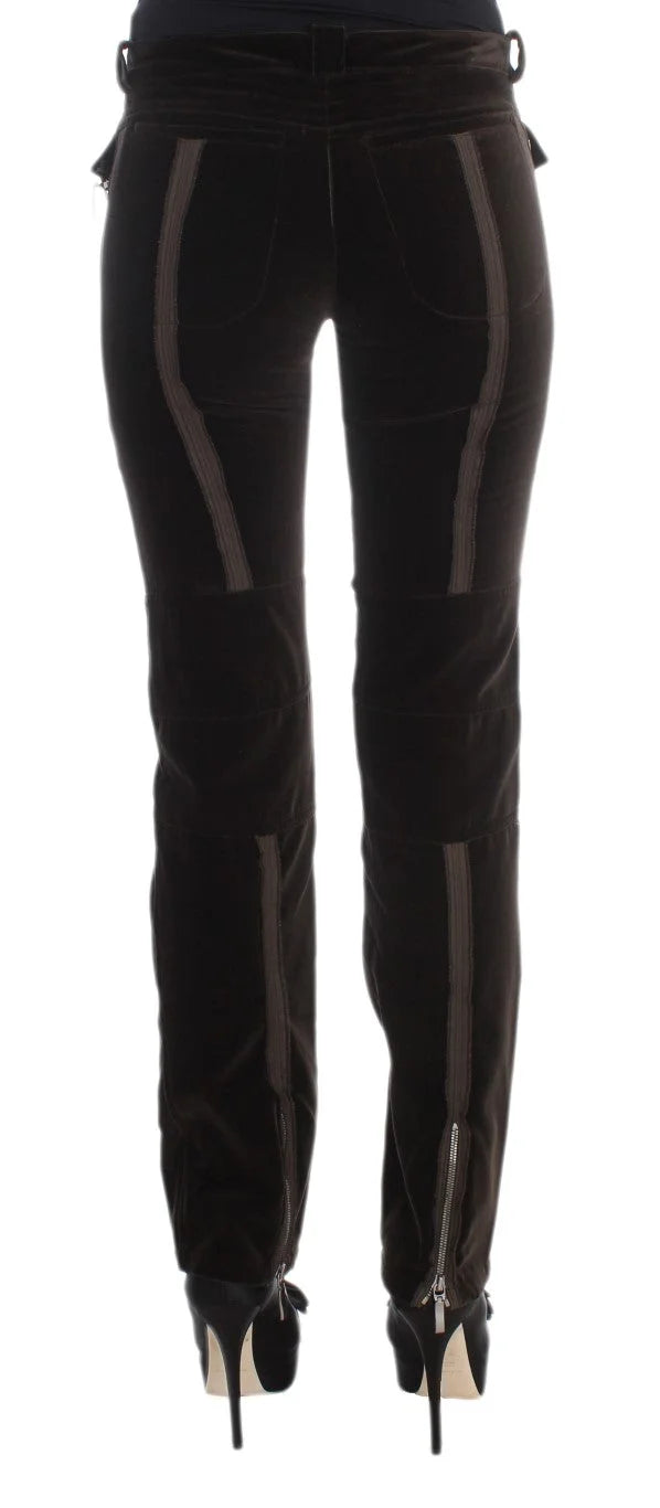 Ermanno Scervino Brown Cotton Velvet Zippers Slim Fit Pants - IT40|S - Trousers