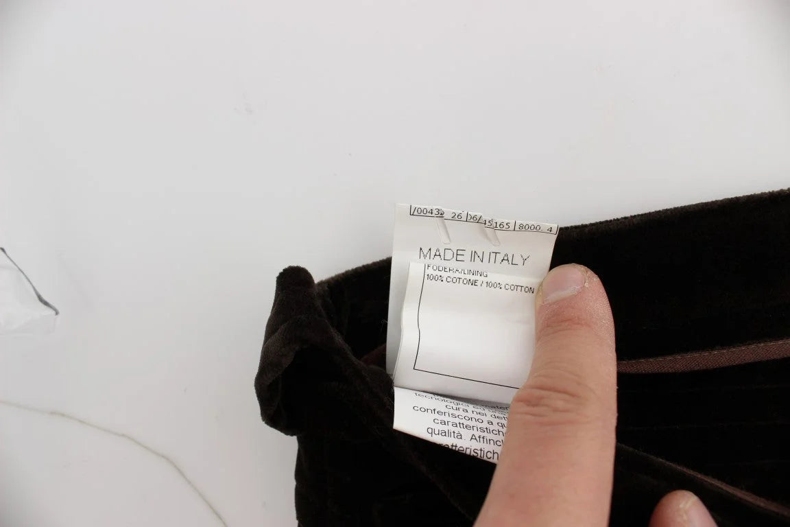 Ermanno Scervino Brown Cotton Velvet Zippers Slim Fit Pants - IT40|S - Trousers