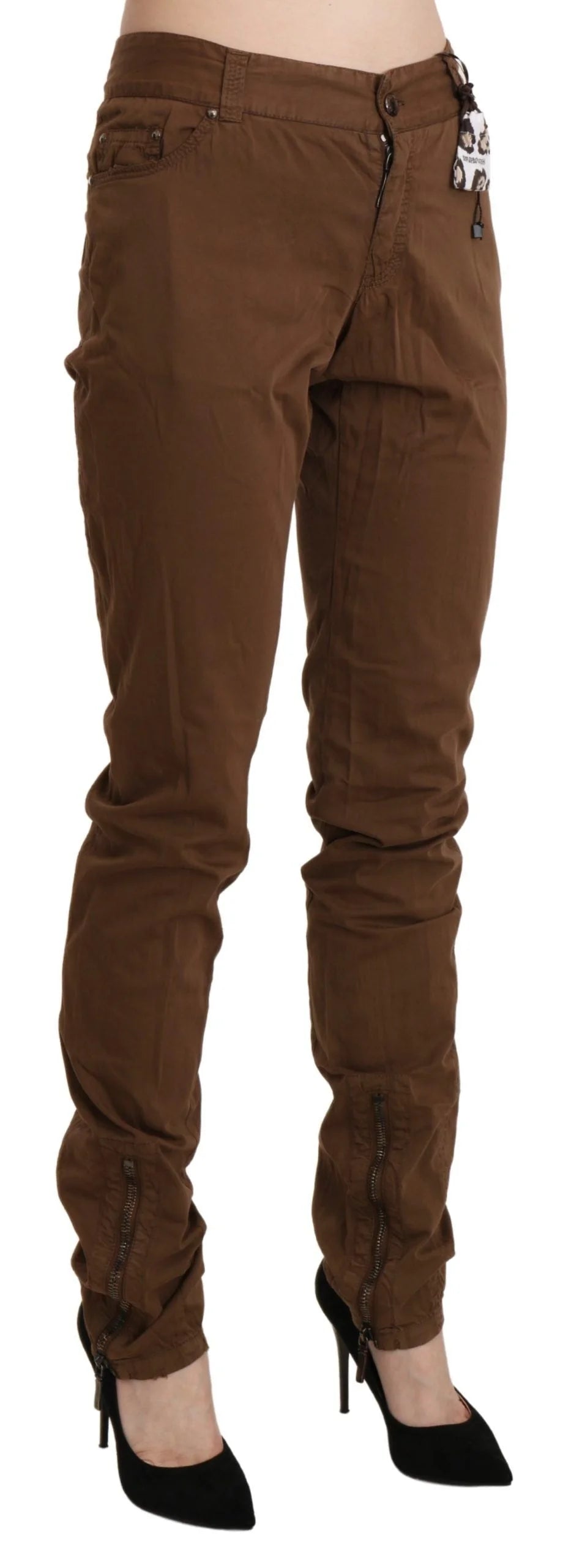 Ermanno Scervino Brown High Waist Skinny Trouser Cotton Pants - IT44|L - Trousers