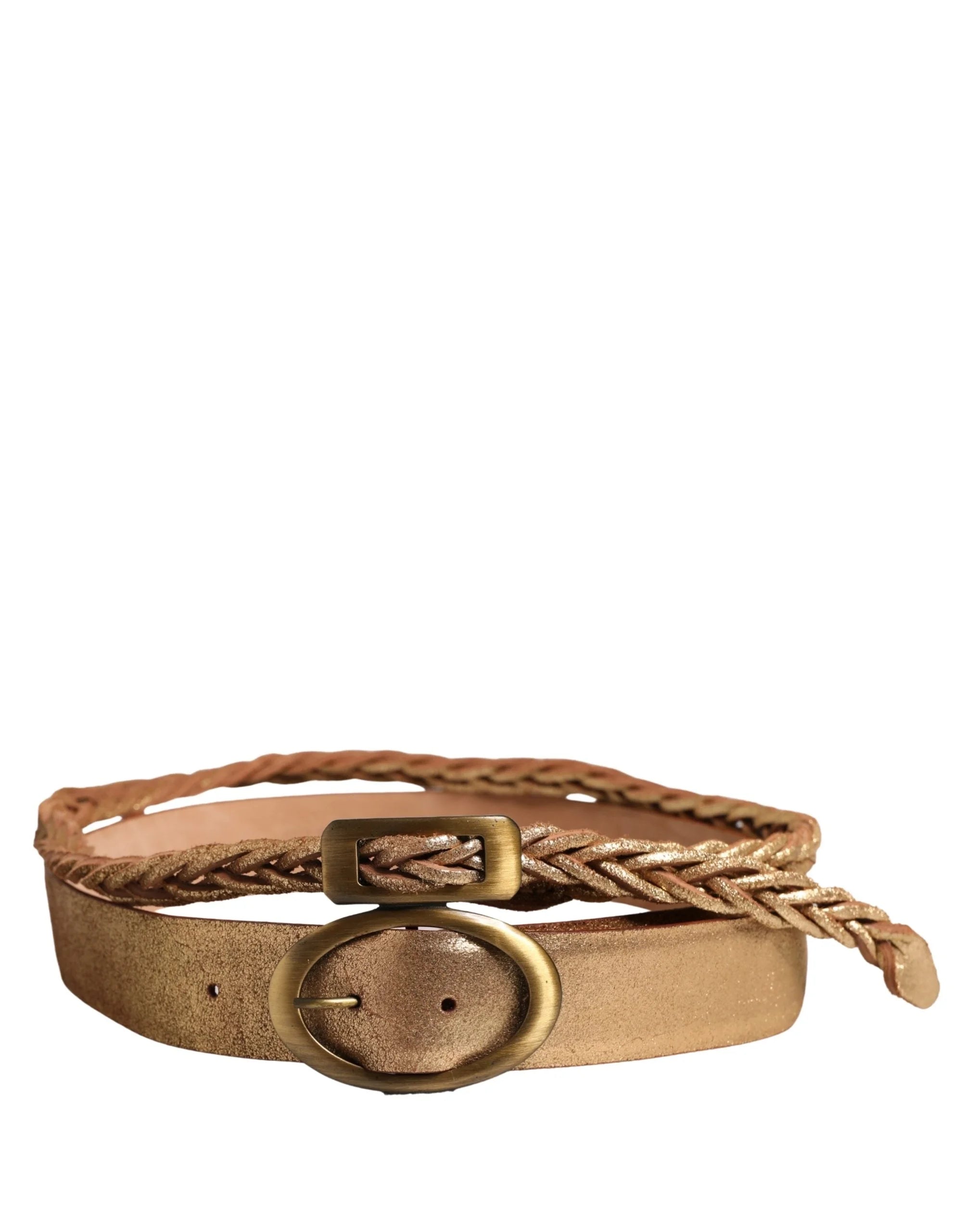 Ermanno Scervino Brown Leather Braided Metal Buckle Belt - 90 cm / 36 Inches