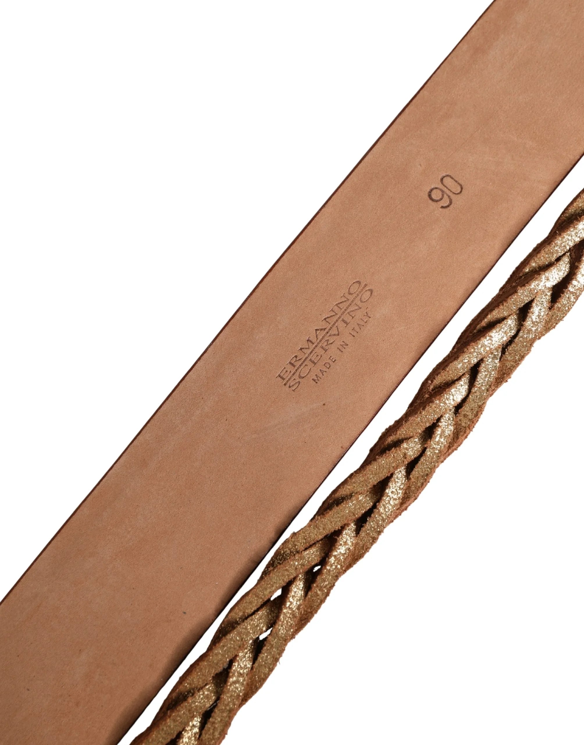 Ermanno Scervino Brown Leather Braided Metal Buckle Belt - 90 cm / 36 Inches