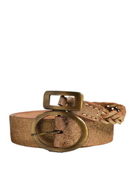 Ermanno Scervino Brown Leather Braided Metal Buckle Belt - 90 cm / 36 Inches