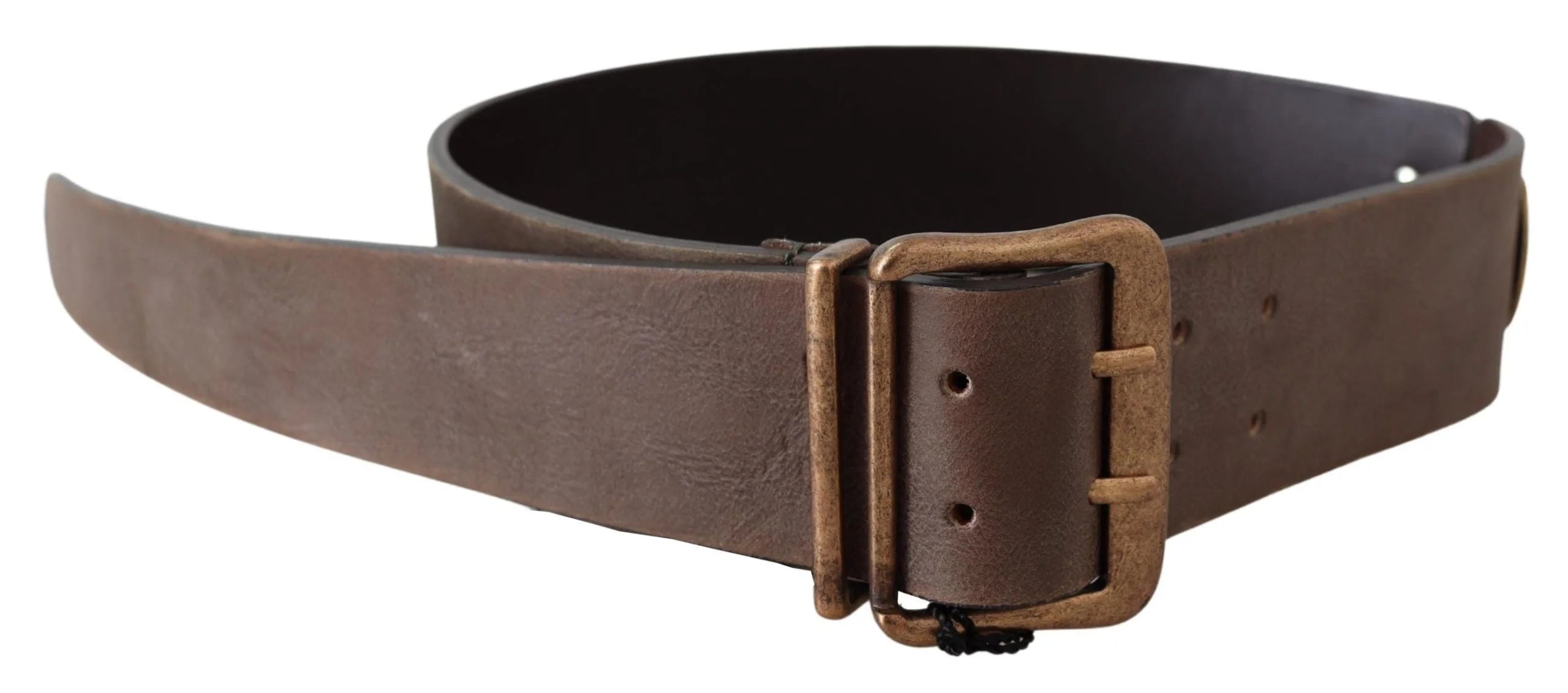 Ermanno Scervino Brown Leather Wide Bronze Buckle Waist Belt - 60 cm / 24 Inches - Belts