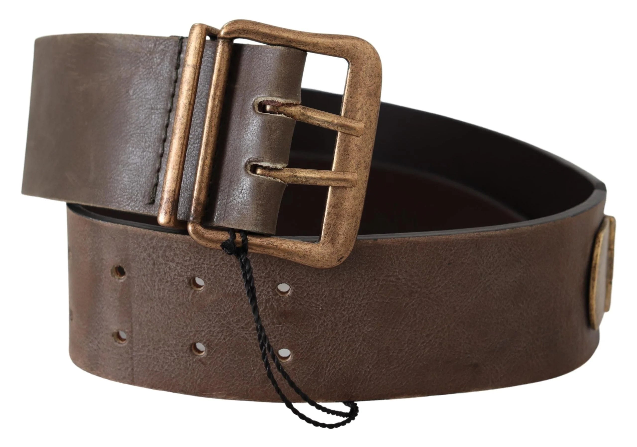 Ermanno Scervino Brown Leather Wide Bronze Buckle Waist Belt - 60 cm / 24 Inches - Belts