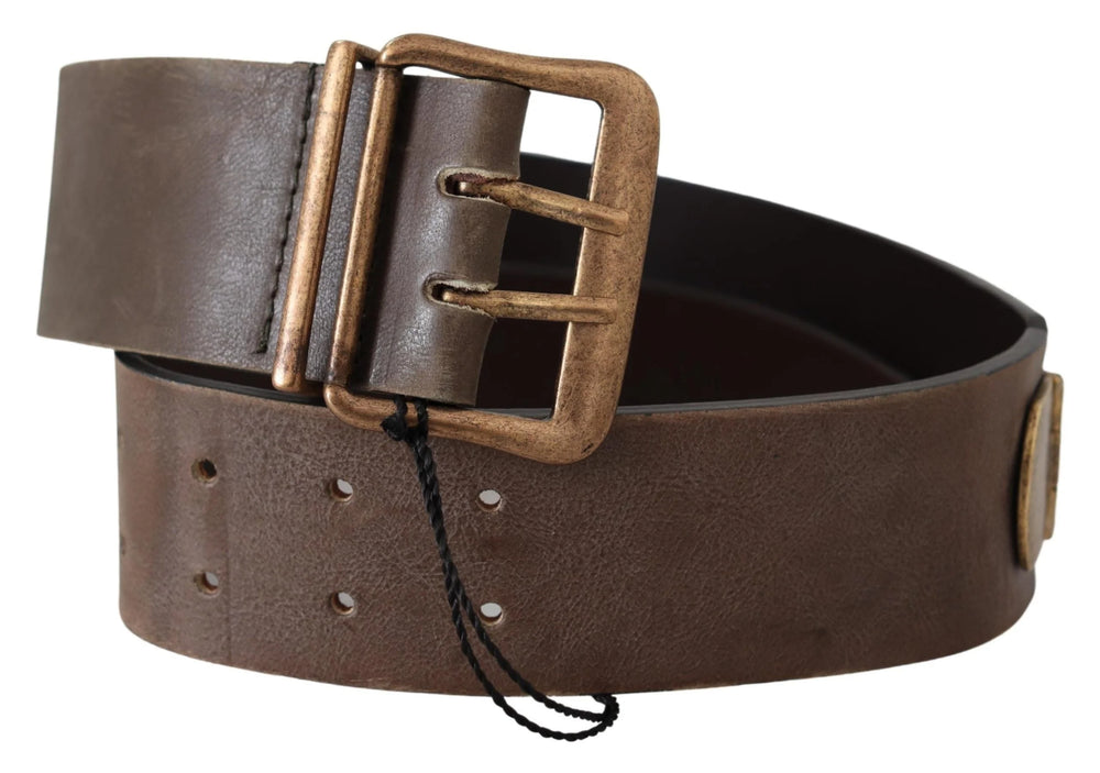 Ermanno Scervino Brown Leather Wide Bronze Buckle Waist Belt - 60 cm / 24 Inches - Belts