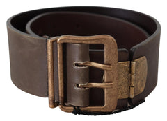 Ermanno Scervino Brown Leather Wide Bronze Buckle Waist Belt - 60 cm / 24 Inches - Belts