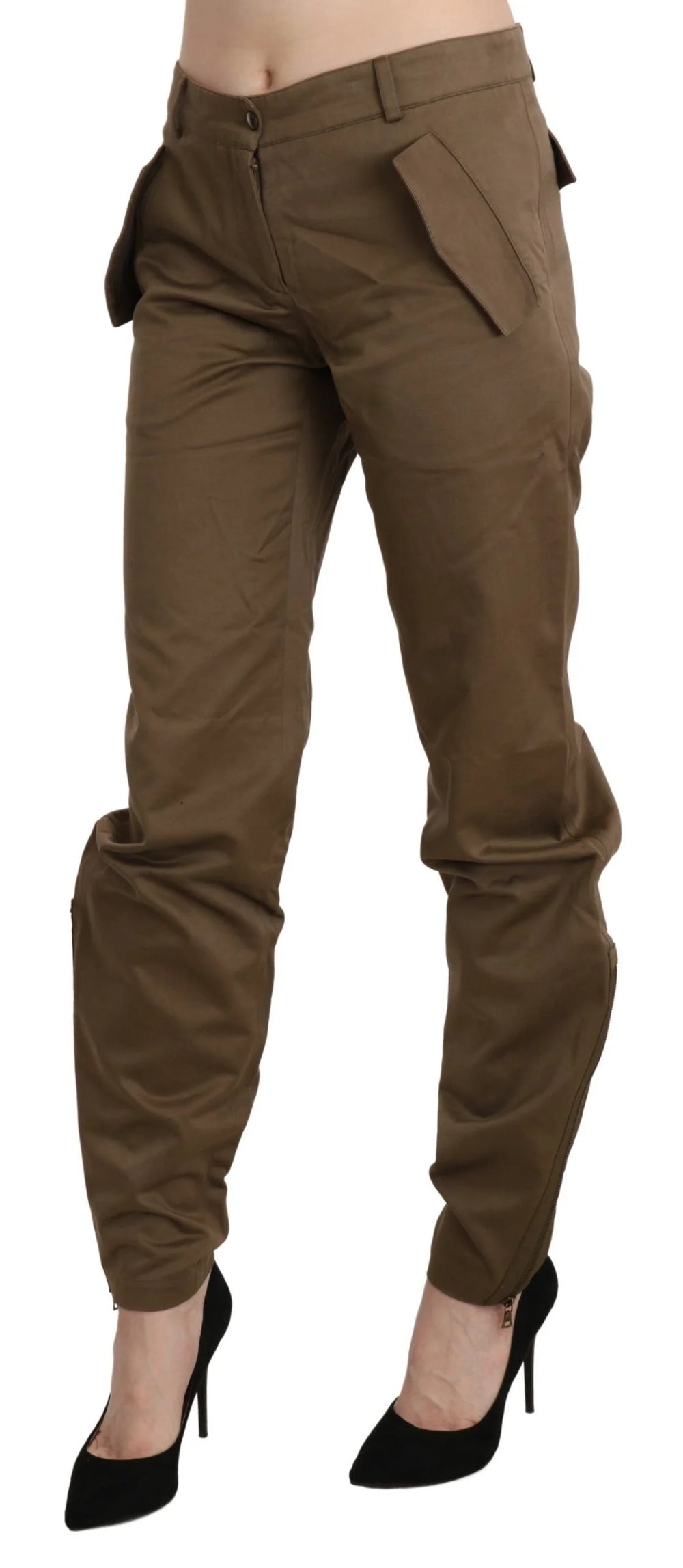 Ermanno Scervino Brown Mid Waist Straight Cotton Pants - IT40|S - Trousers