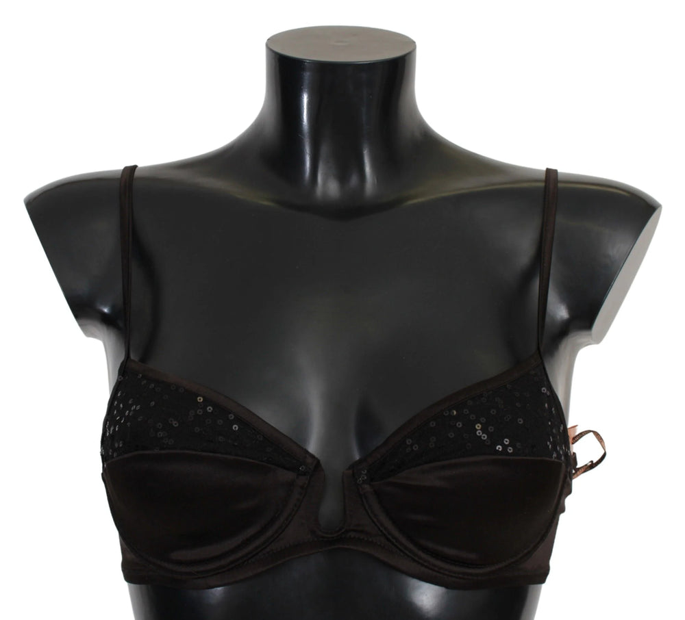 Ermanno Scervino Brown Sequined Balconcino Bra Underwear - IT2 | S - Bras
