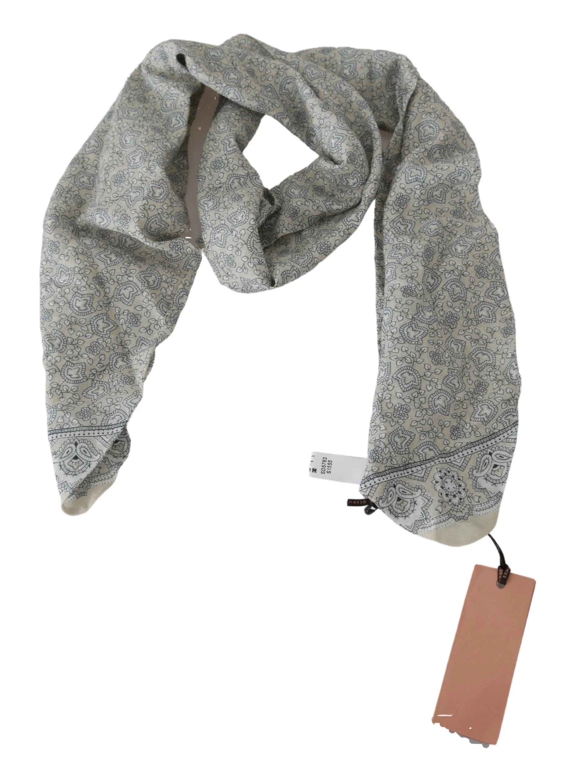 Ermanno Scervino Cotton Beige Blue Fantasy Print Scarf - Scarves & Shawls