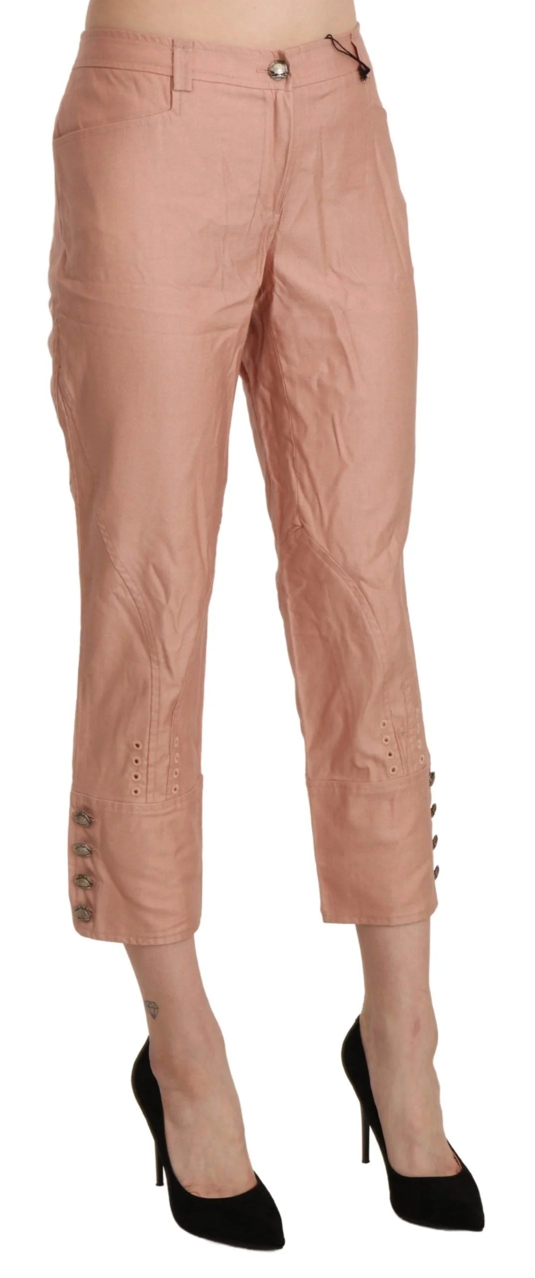 Ermanno Scervino Cotton Pink High Waist Cropped Trouser Pants - Trousers