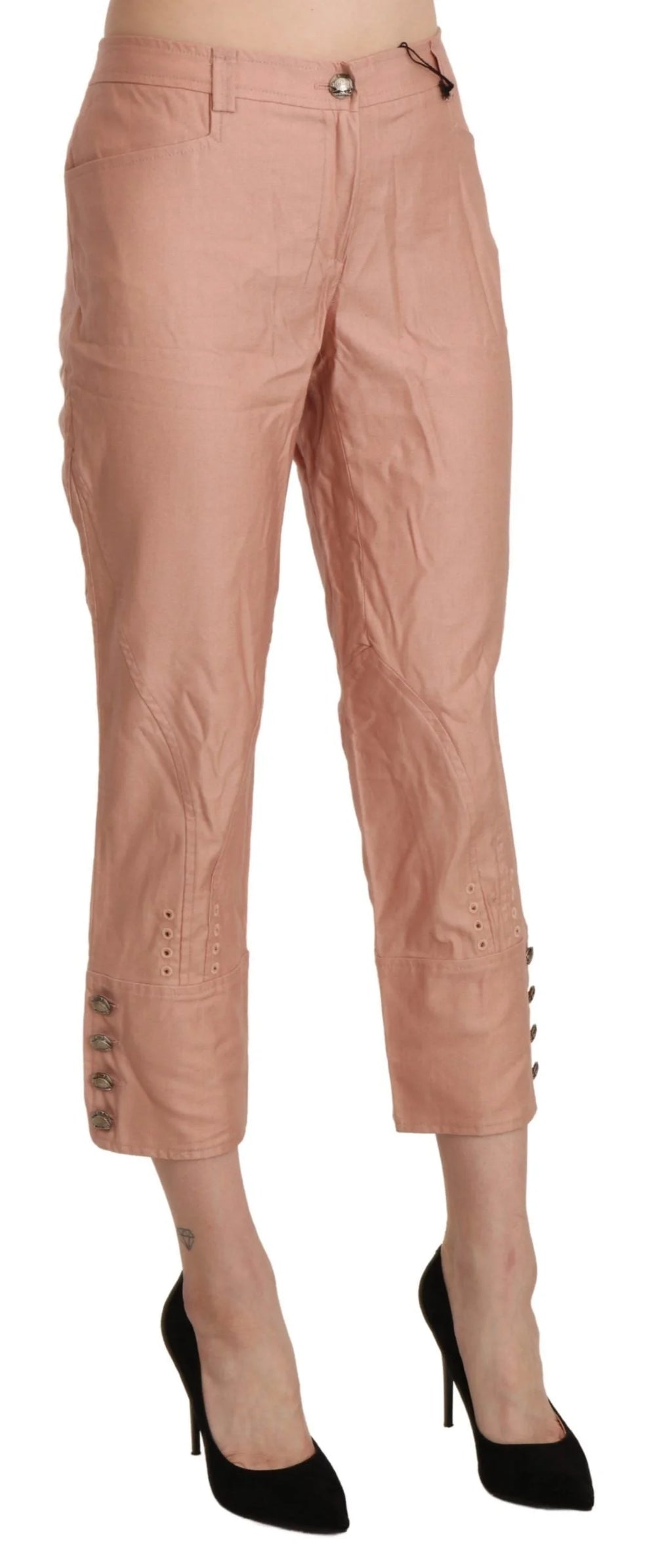 Ermanno Scervino Cotton Pink High Waist Cropped Trouser Pants - Trousers