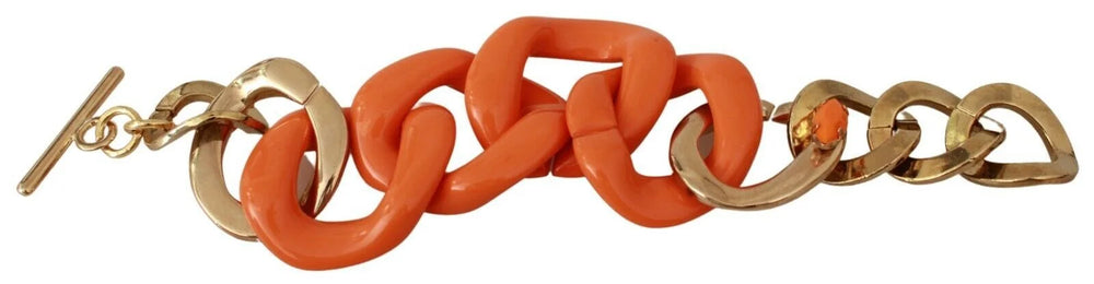 Ermanno Scervino Gold Orange Chain Wide Brass Plastic Bracelet - Bracelets