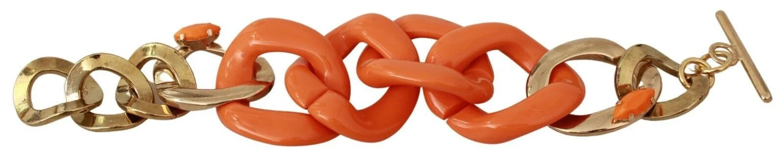 Ermanno Scervino Gold Orange Chain Wide Brass Plastic Bracelet - Bracelets