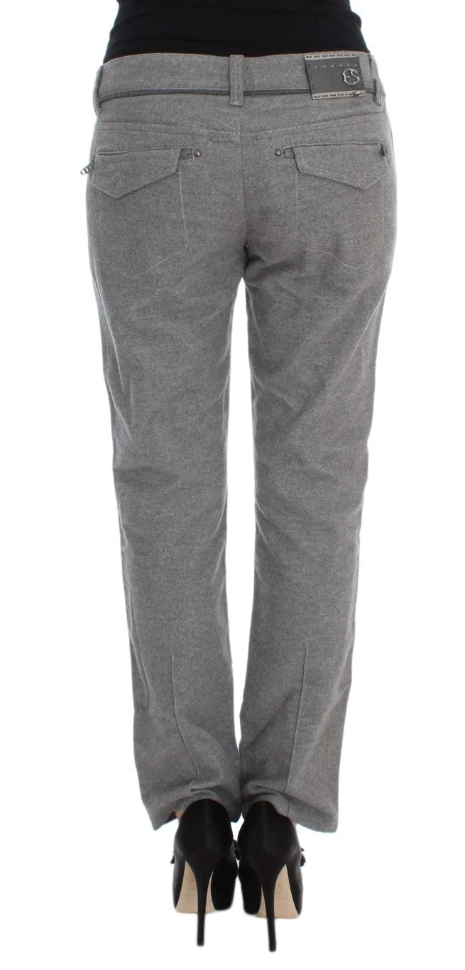 Ermanno Scervino Gray Cotton Straight Fit Casual Pants - Jeans