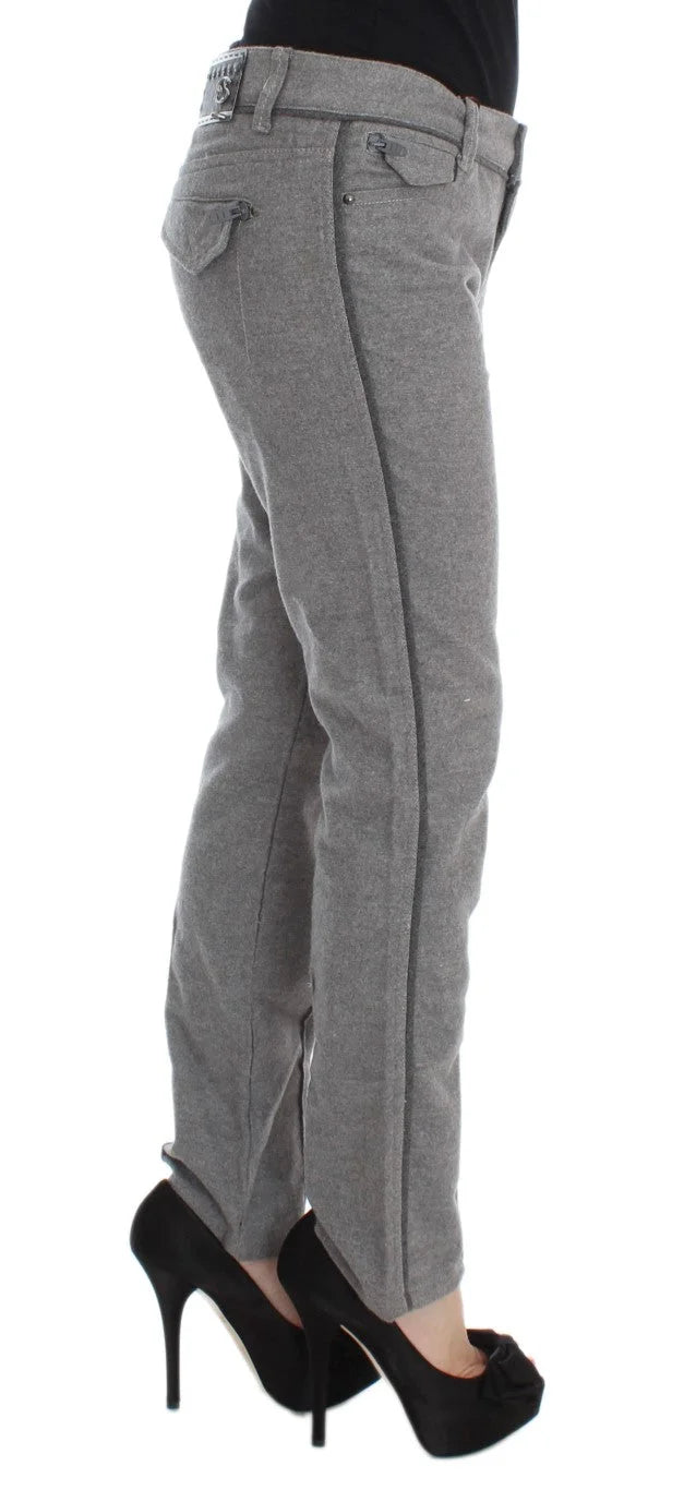 Ermanno Scervino Gray Cotton Straight Fit Casual Pants - Jeans