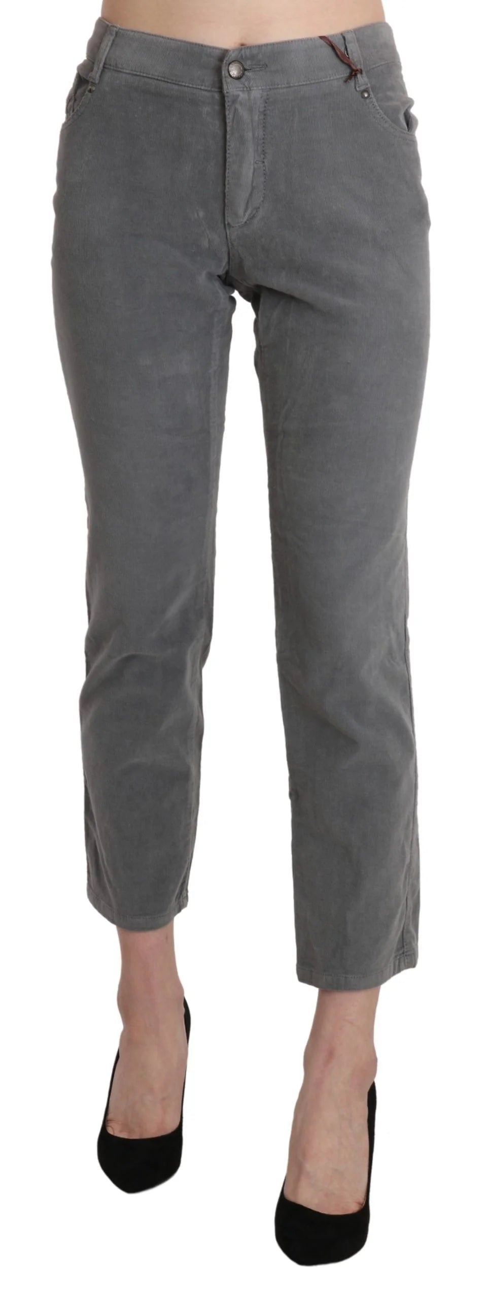 Ermanno Scervino Gray Cropped Cotton Stretch Trouser Pants - IT46|XL - Trousers