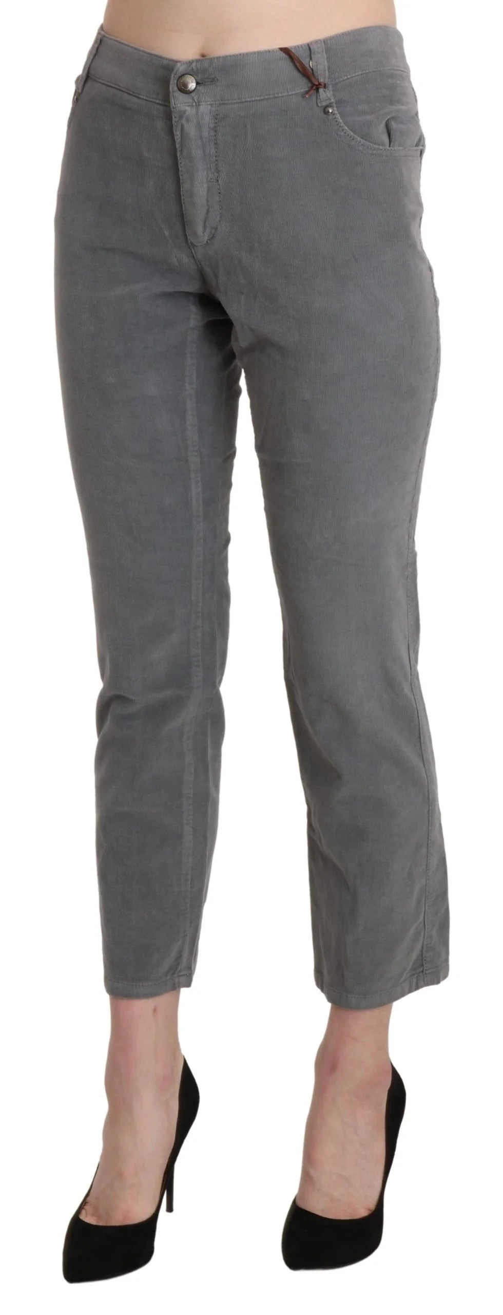 Ermanno Scervino Gray Cropped Cotton Stretch Trouser Pants - IT46|XL - Trousers
