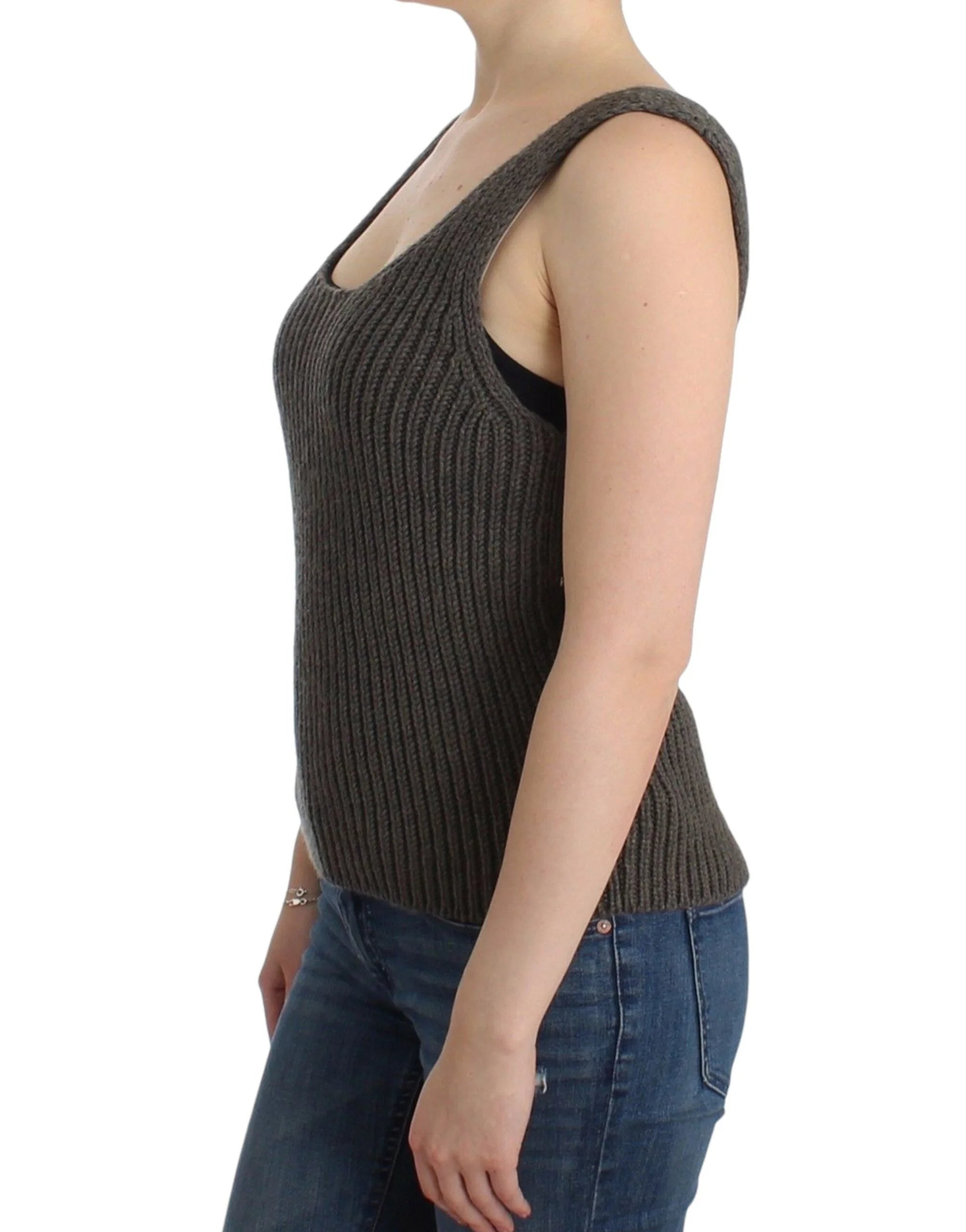 Ermanno Scervino Gray Knit Top Knitted Sweater Merino Wool - Tank Tops