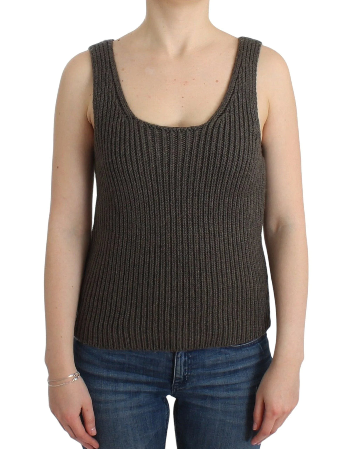 Ermanno Scervino Gray Knit Top Knitted Sweater Merino Wool - Tank Tops