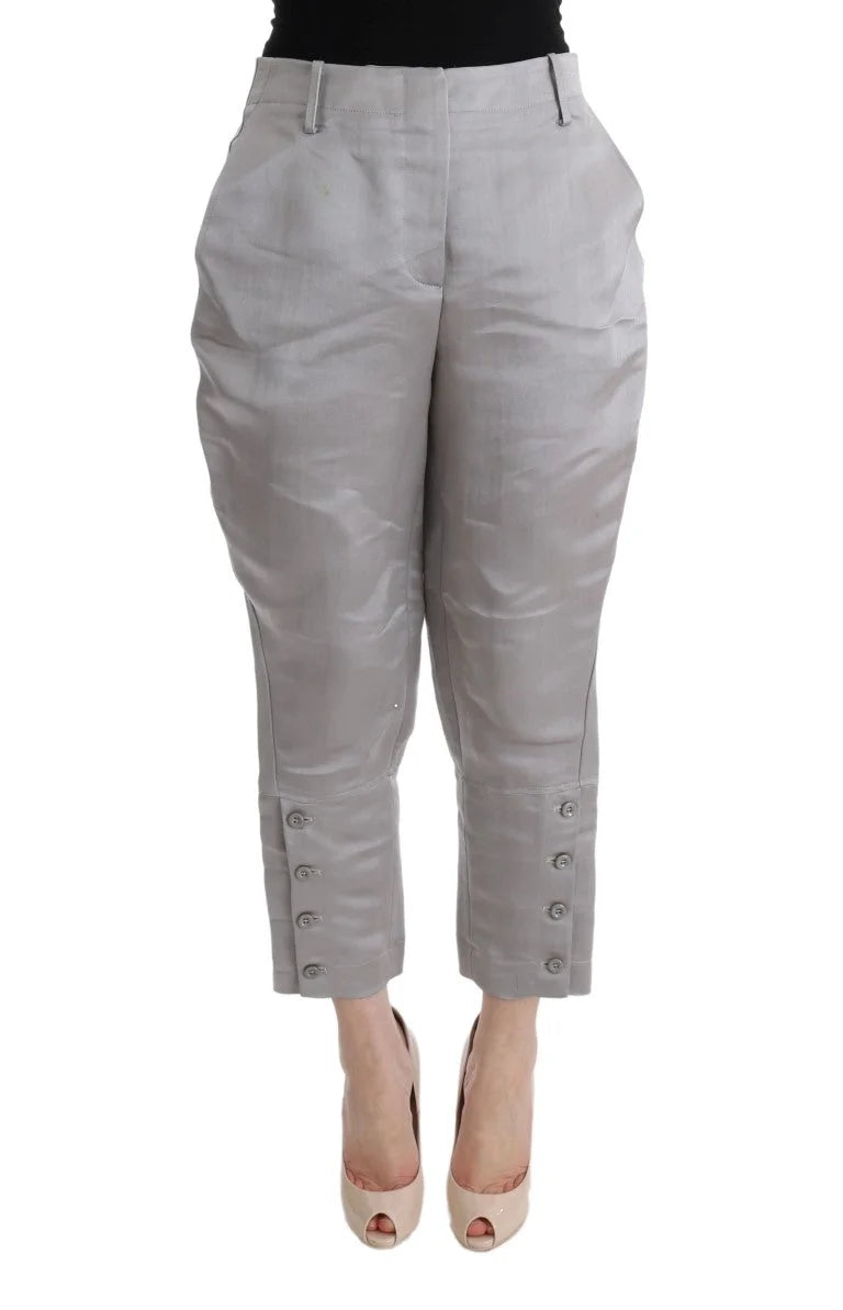 Ermanno Scervino Gray Silk Cropped Casual Pants - IT40|S - Trousers