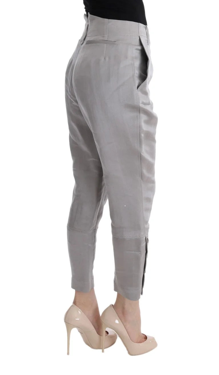 Ermanno Scervino Gray Silk Cropped Casual Pants - IT40|S - Trousers