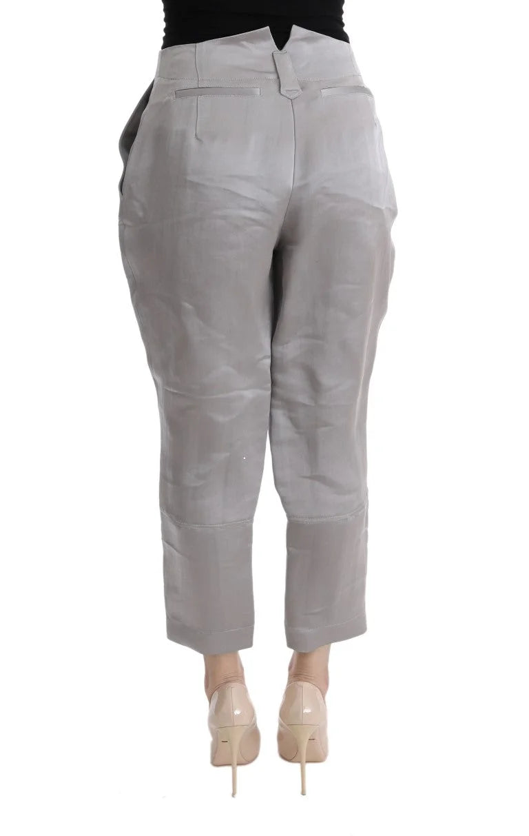 Ermanno Scervino Gray Silk Cropped Casual Pants - IT40|S - Trousers
