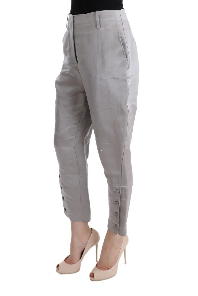 Ermanno Scervino Gray Silk Cropped Casual Pants - IT40|S - Trousers