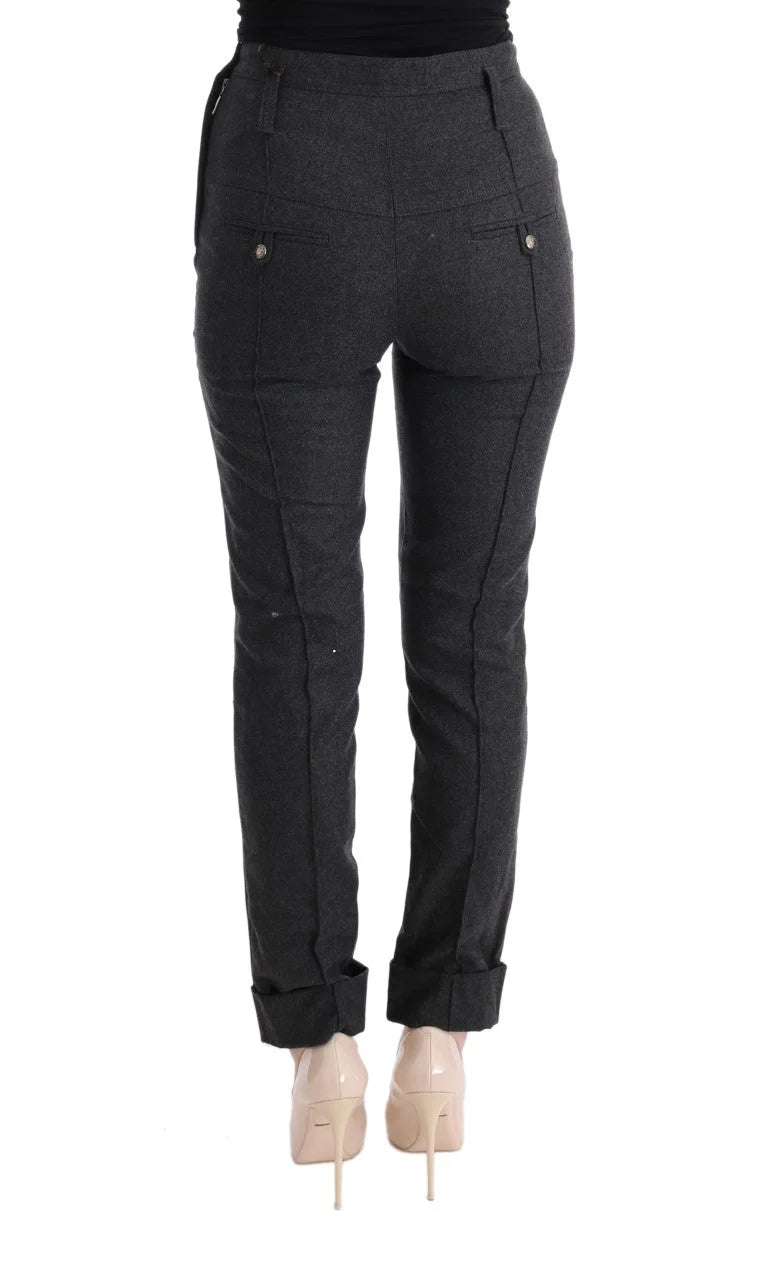 Ermanno Scervino Gray Virgin Wool Skinny Casual Pants - Trousers