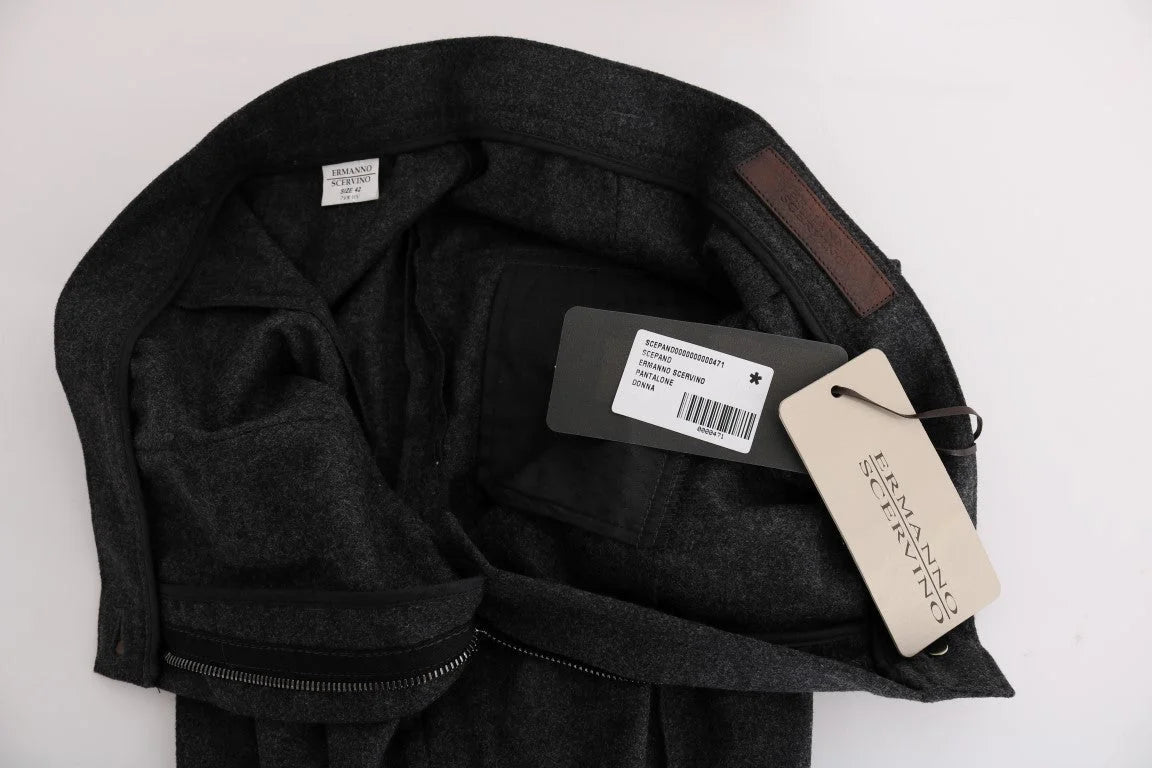 Ermanno Scervino Gray Virgin Wool Skinny Casual Pants - Trousers