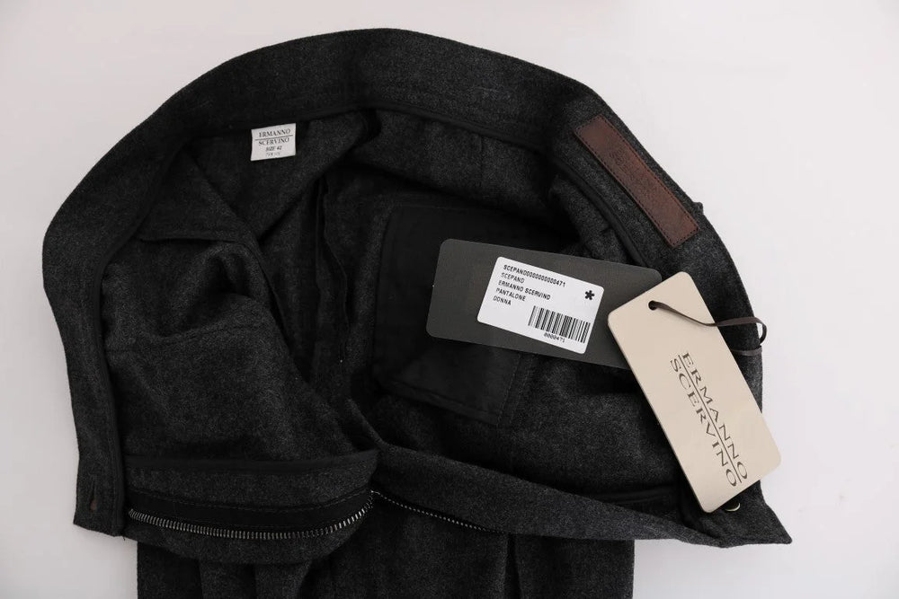 Ermanno Scervino Gray Virgin Wool Skinny Casual Pants - Trousers