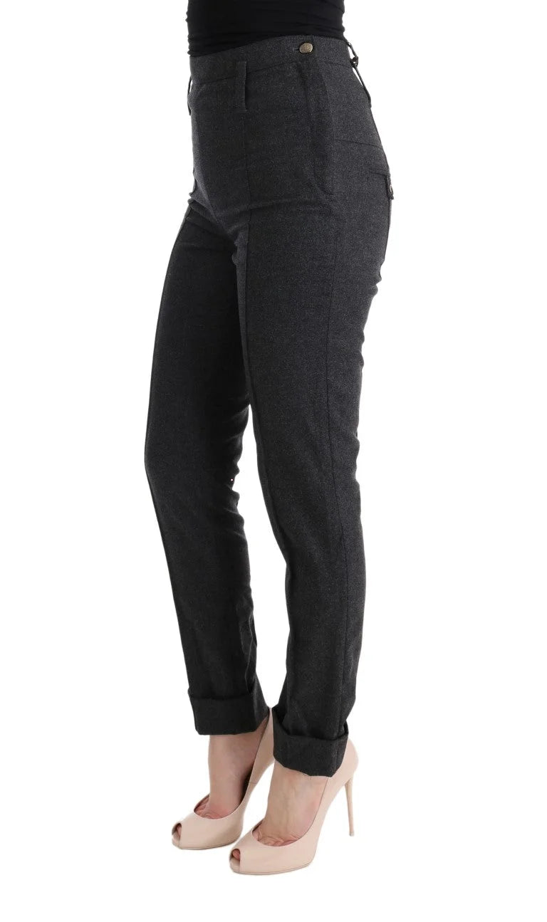 Ermanno Scervino Gray Virgin Wool Skinny Casual Pants - Trousers