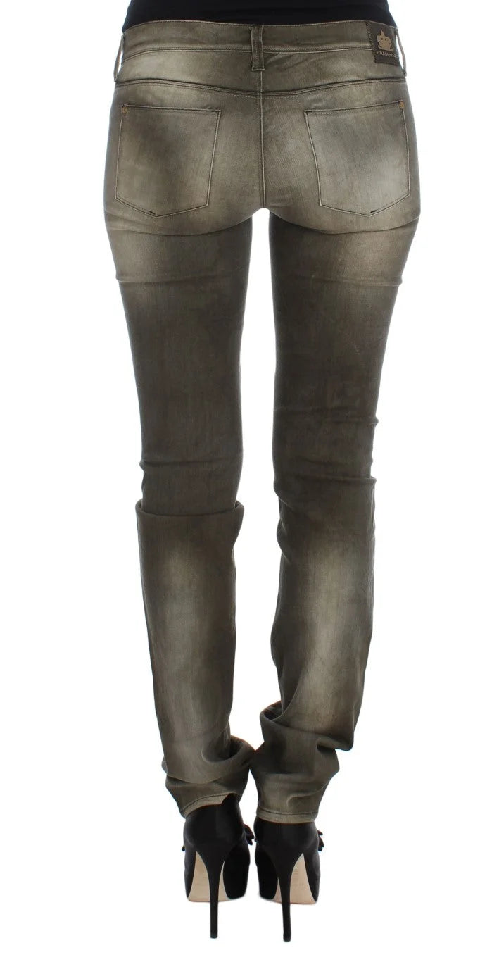 Ermanno Scervino Gray Wash Cotton Blend Slim Fit Jeans - Jeans