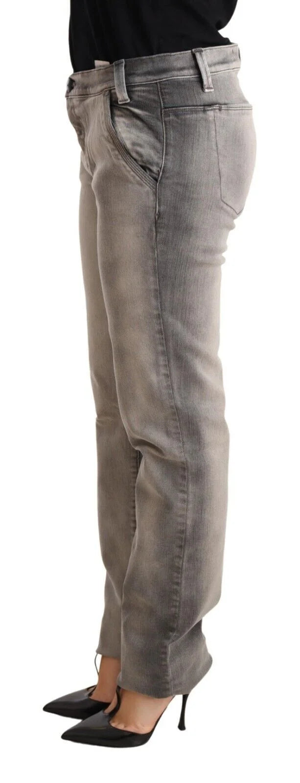 Ermanno Scervino Gray Washed Low Waist Skinny Trouser Cotton Jeans - Jeans