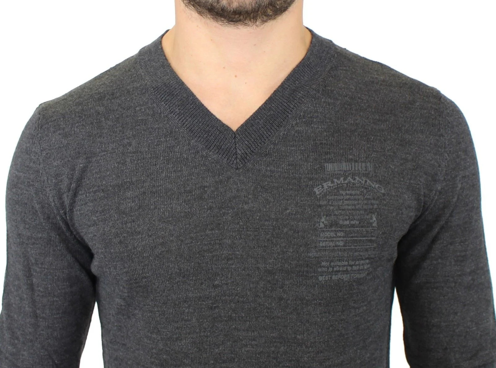 Ermanno Scervino Gray Wool Blend V-neck Pullover Sweater - IT46 | S - Sweaters