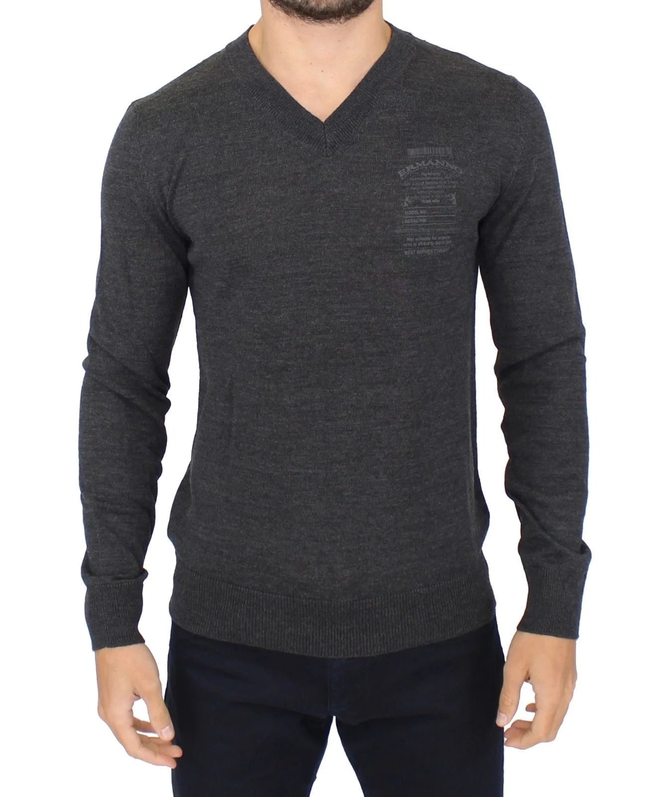 Ermanno Scervino Gray Wool Blend V-neck Pullover Sweater - IT46 | S - Sweaters